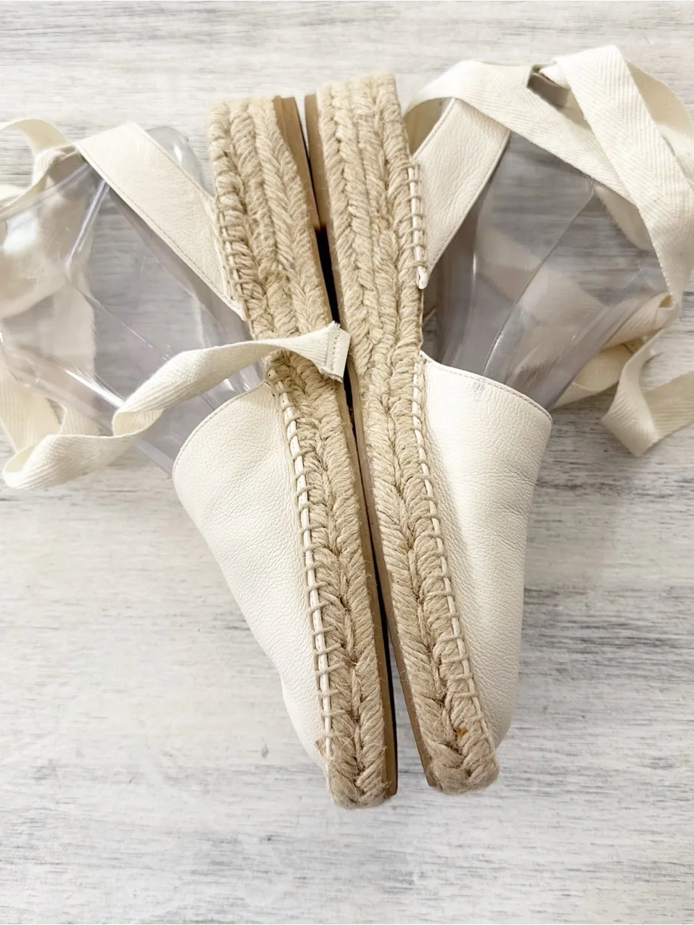 Everlane Cream Leather Espadrille Tie-Ankle Shoes size 9.5
